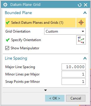 4 Creation of a datum grid. A datum grid will guide us in drawing the next sketch. First, create a datum plane by clicking Menu->Insert->Datum/Point->Datum Plane.