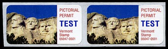 Lot 1887 (*) c. 1980s VERMONT TEST STAMPS, Two pairs of self-adhesives, two different designs, one showing Capitol building, one showing Mt. Rushmore. Fresh, very fine. Rare.! Not Sold Only the Mt.