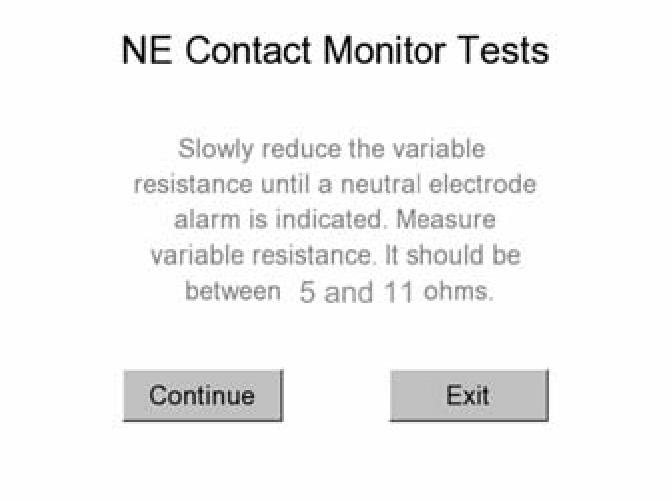 When the Power Output Tests are selected from the main menu, you will first be instructed to set the variable resistance to approximately 20 ohms and to insert the connector into the NE receptacle on