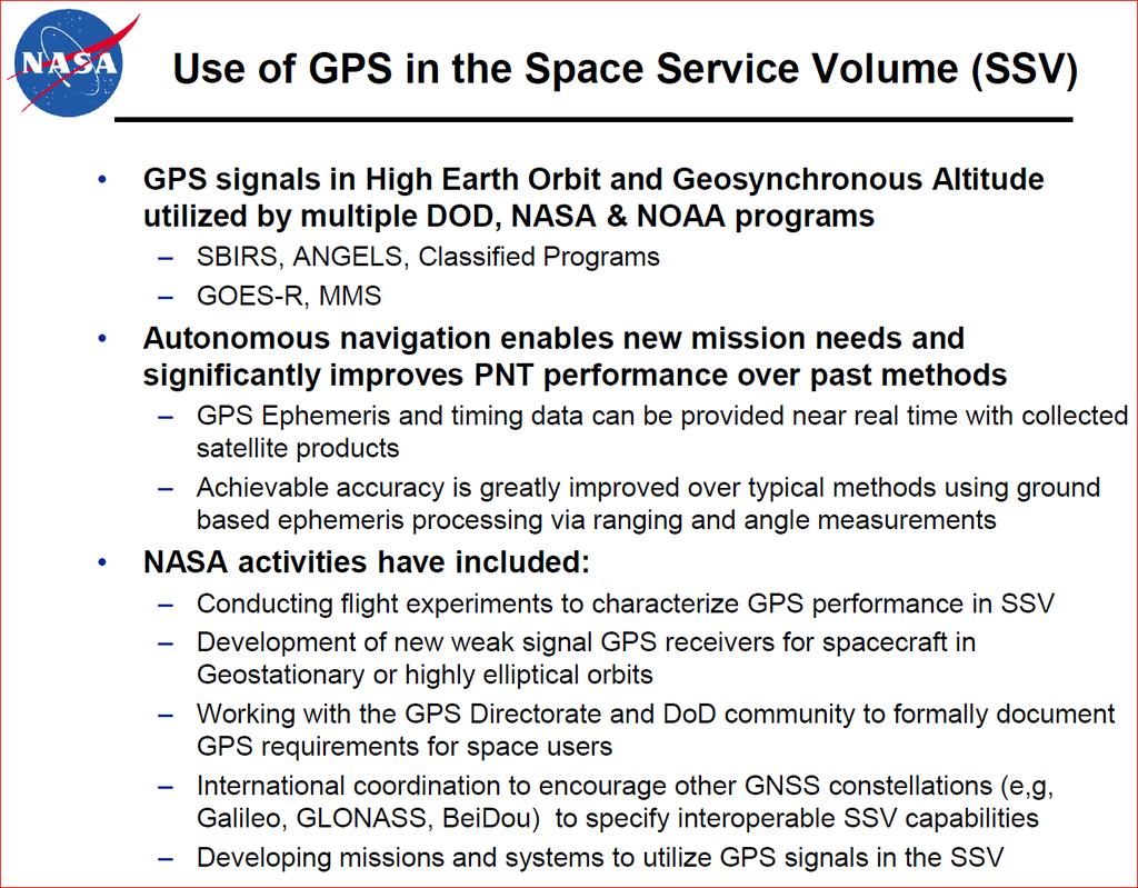 GPS in Space Current State of Art Bauer Frank, GPS Space Service Volume (SSV) Ensuring Consistent