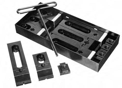 TOOLING COMPONENTS Nuzzler Edge Clamp Kits: Small Kit Contains: 4 Low Grip Clamps 4 Standard Grip Clamps 4 T-Slot Nuts 8 Washers 1 T-Handle Wrench 1 Holder For material information, see individual