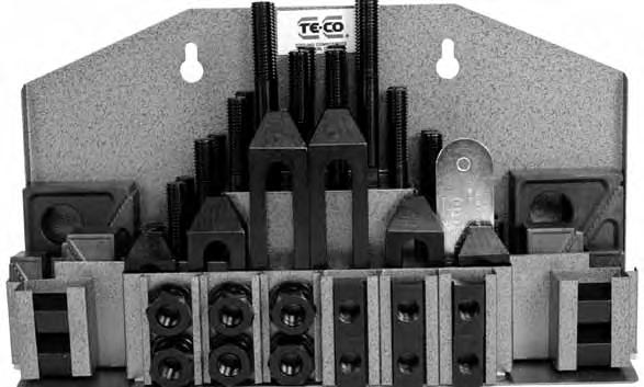 TOOLING COMPONENTS Machinist Clamp Kits Super Clamp Kits 52-piece Kit Contains: 4 Coupling Nuts 6 Flange Nuts 6 T-Slot Nuts 1 T-Slot Cleaner 24 Studs 4 each of: English Kits: 3, 4, 5, 6, 7 and 8 long.