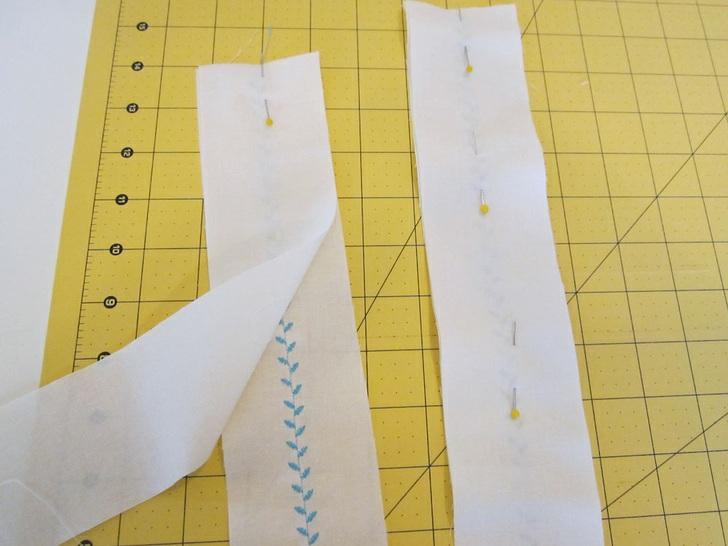 3. Using a ½" seam allowance, stitch along both sides and across one end. Leave the opposite end open for turning. Remember to pivot at the corners. 4. Trim the corners. 5.