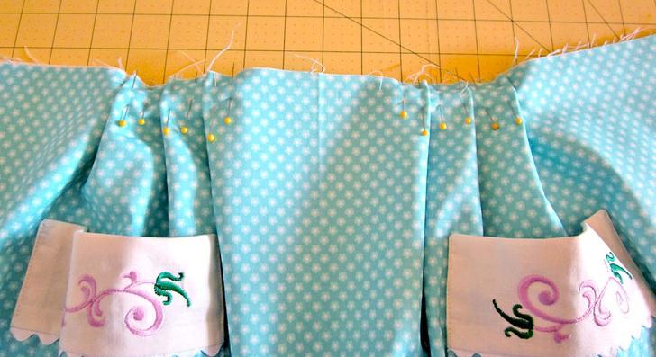 16. Sew the apron skirt to the matching lining with a ½" seam along the sides and across the bottom. Remember to pivot at the corners.