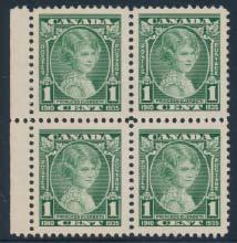 ...unitrade $600 209 ** #227 1935 $1 blue Champlain s Statue, mint never hinged block of four, fresh and