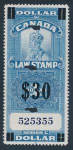 ...van Dam $1,000 #FSC13 1915 10c blue Supreme Court Law Stamp, used with punch cancel, fi ne.