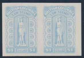 351 /* #BCL40b, BCL61 1942-1971 British Columbia Law Stamps, includes BCL40b, the $1 blue in vertical imperf between pair, mint hinged.