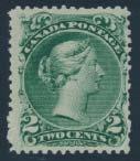 ...unitrade $1,000 42 (*) #24 1868 2c green Large Queen, unused (no gum), with deep colour, bit of aging, else fi ne.