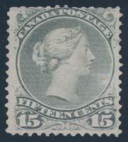 ...unitrade $220 65 (*) #30d 1868 15c grey Large Queen on Watermarked Paper, perforated 11½ x 12 unused,