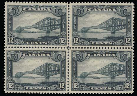 ... Unitrade C$10,000 569 ** #149-157 1928-1929 KGV Scroll issue to 20c in blocks, all selected, fresh and mint never hinged with very fi ne centering (8c is fi ne-very fi ne).