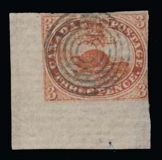Province of Canada Pence Issues (Sc. #1-13) 401 E/P #1 1851 3d Beaver fake Progressive Die Proofs, four engraved forgeries in orange red, red, deep red and brown shades, all on thick card.