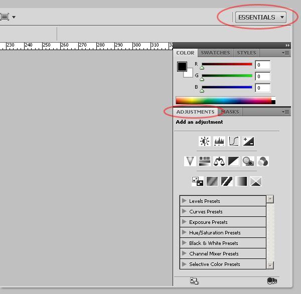Clipping Masks - Apply an Adjustment to Only One or to Many Layers The Adjustment Panel shows two main areas, the first one with three rows of several filter layers, and a second one with several