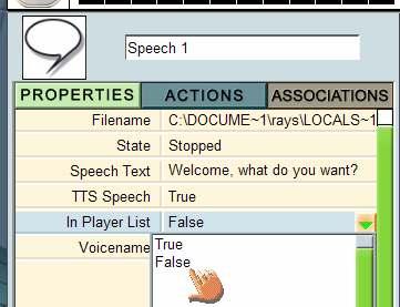7i. Character speech (properties) 1. Having got the idea of the branching diagram needed to plan speech. Go to the New menu, select Media and Speech. 2.