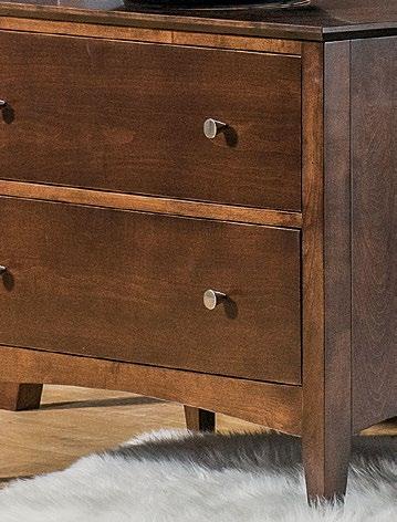 This collection is constructed from solid hardwoods with beveled tops, and comes standard with self-closing, fullextension drawer guides that feature