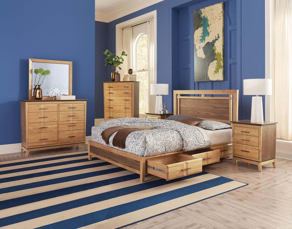 Addison Bedroom ~ Panel Beds Addison Bedroom ~ Panel Beds Duet Finish 2018DUET Queen Panel Storage Bed, 1116DUET 3-Drawer Nightstand This collection was inspired by mid-century styling yet has a