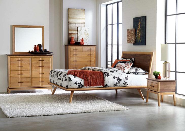 The Addison Adjustable Headboard Platform Bed features a mitered solid Alder frame surrounding Black Walnut veneer. The headboard height has 3-3/4" of adjustability, from 42-1/2" 46"H.