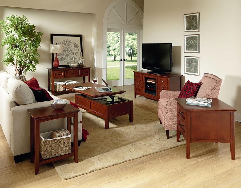 McKenzie Living & Media Glazed Antique Cherry ~ Caffè Finish McKenzie Living & Media Console Back Detail Synergize rooms and coordinate décors by adding our McKenzie Occasional Tables.