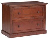 Two legal/letter file drawers; the top drawer can be locked.