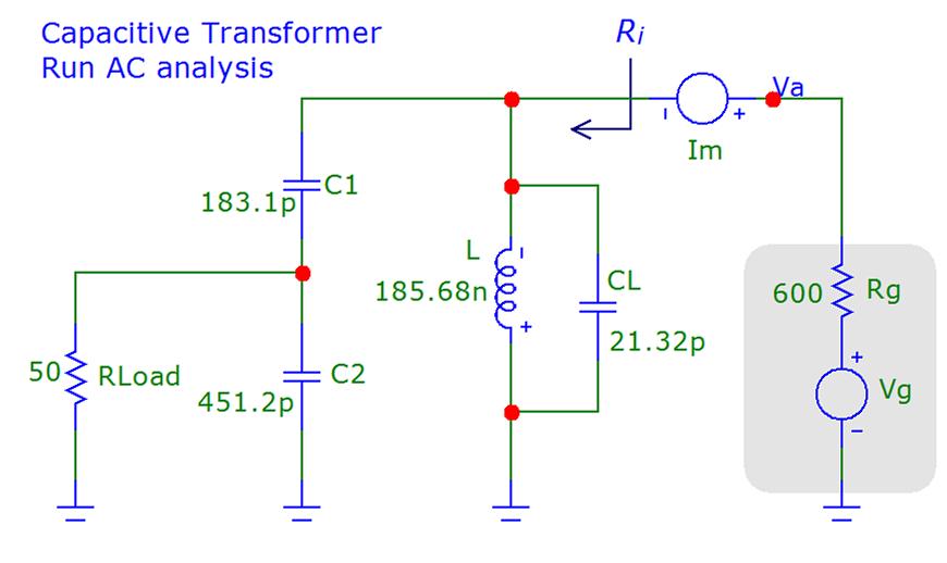 Question 2 Design a capacitive transformer to match a 50 Ω load to a 600 Ω generator at 30 MHz. The overall bandwidth must be 3.5 MHz.