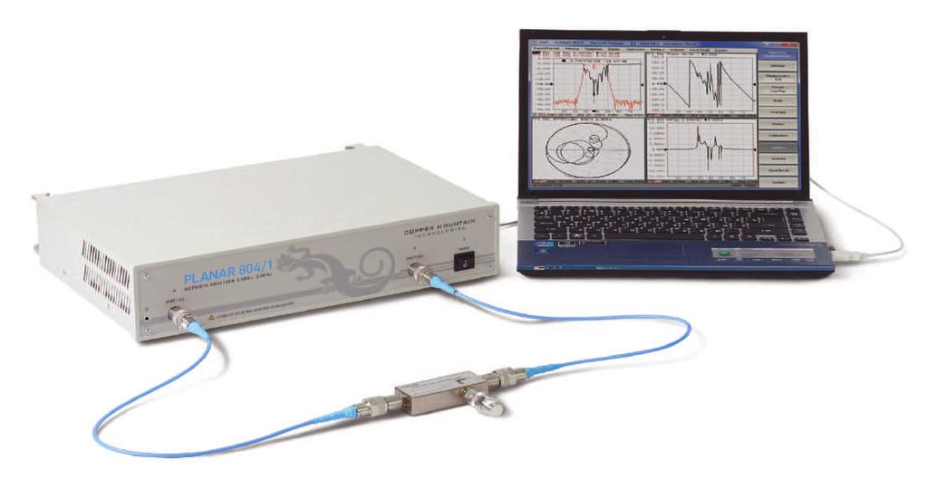 PLANAR 804/1 Vector Network Analyzer Frequency range: 100 khz 8 GHz Measured parameters: S11, S12, S21, S22 Wide output power range: -60 dbm to +10 dbm >145 db dynamic range (1 Hz IF bandwidth) Time