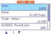 CLOCK AND TIMERS 12 D q Entering time Set mode, push [F-1 ] to select Year item. w Set the current year using [DIAL]. Push [SET] blinks. e Push [F-3 SET] to enter the set year.