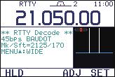 RECEIVE AND TRANSMIT 4 D The transceiver has an RTTY decoder for Baudot (mark freq.: 2125 Hz, shift freq.: 170 Hz, 45 bps).