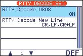 4 RECEIVE AND TRANSMIT D This Set mode is used to set the decode USOS function, etc. [MENU/GRP] [F-1] [F-2] [F-4] [DIAL] q Push [MODE] momentarily to select RTTY mode.