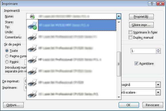 Sarcinile de imprimare (Windows) Modul de imprimare (Windows) Procedura următoare descrie procesul de imprimare de bază pentru Windows. 1. Din programul software, selectaţi opţiunea Imprimare. 2.