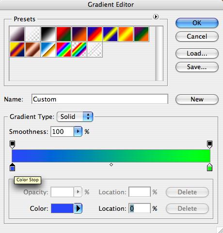8. Now you are going to use the gradient tool to fill in the background with a gradient color. Select the gradient tool (it is paired with the paint bucket tool) 9.