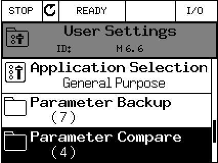 5 Comparing parameters With this function, the user can compare the active parameter set with one