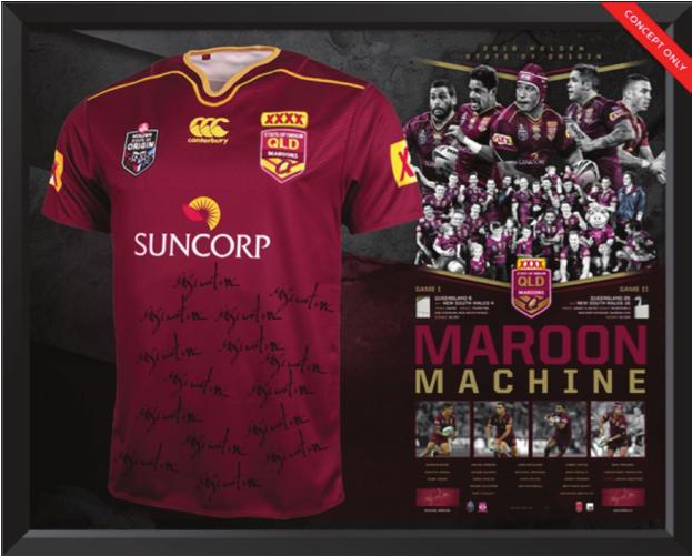 l 2016 Maroon Machine Jersey This framed display is personally signed by the entire 2016 Queensland State of Origin squad.