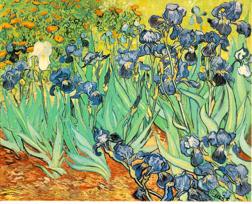 This painting is titled Irises, it is by Dutch PostImpressionist Vincent Van Gogh.