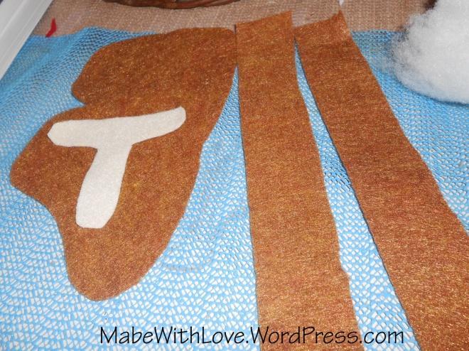 1. Cut your pieces: two brown steak body pieces (pin the felt together and cut at the same time