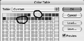 6-19 6-20 6-21 The Color Table is saved as Frangi30.aco, and is loaded into the Swatches palette. It looks like Figure 6-19.