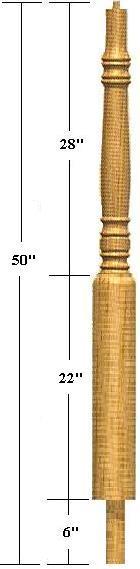 Baluster 1 ¾ x 42 N/S N/S 561143 Pin Top, Square Bottom Baluster 1 ¾ x 43 N/S N/S Many other species available. Contact your sales rep for available species, pricing and lead time.