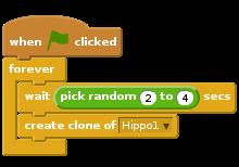 this: 4. The following code will create a new hippo every few seconds.