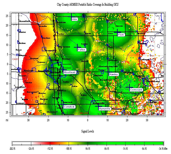 800 MHz ARMER Radio System Participation Plan 24 Map 4: 800 MHz ARMER Portable 6db In-Building Radio Coverage Clay County MN This map was prepared by RFCC for the Clay County/Moorhead system plan.