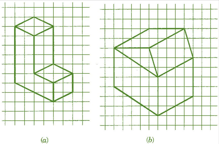 Isometric sketch Question 4: Make an oblique sketch for each one of the given isometric shapes: