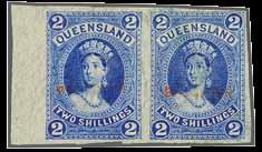 bright blue in an Imperforate pair (positions 21-22) with close or huge margins; the 5 s.