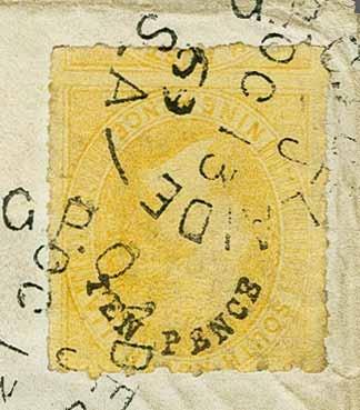 Large Star, rouletted, variety 'Surcharge Inverted at Top', the unique example used on 1869 cover with imprinted