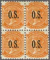 in black, a fine used vertical pair, lower stamp with variety "O. S. Omitted", lightly cancelled in black.