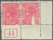 12, a fine unused corner marginal horizontal pair with Serial Number "41" in margin, the second stamp showing "Wedge Flaw", fresh and fine, large part og.