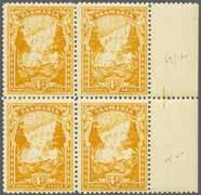 221 Corinphila Auction 23 November 2017 113 6357 ex 6353 6354 6353 6354 1905/12: Russell Falls 4 d. pale yellow- brown, perf. 12½ corner block of four and a perf.
