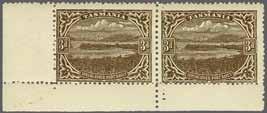 and slight spot on gum of one stamp, otherwise fresh and fine, large part og. A very rare strip. 250a var * 300 ( 265) 2 d.