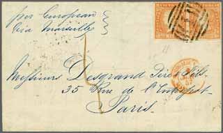 15). Reverse with Geelong despatch (Nov 12), Melbourne transit and SHIP LETTER - INWARDS FREE diamond datestamp in red. Minor soiling but an attractive cover.