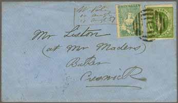 Reverse with Melbourne despatch (Jan 19) and 'Beechworth / Victoria' arrival (Jan 22) datestamp in black and fine (and very early)