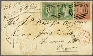 136 221 Corinphila Auction 23 November 2017 6433 6434 6433 6434 1859: 1 s. blue, perf. 12 by Robinson, a single and vertical pair used with 1862 6 d.