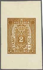 140 221 Corinphila Auction 23 November 2017 6453 6451 6452 6453 6451 6452 1879: Die Proof for 2 s. value in deep yellow-brown on thick wove cream paper, 36 x 57 mm.