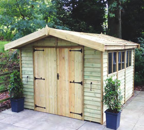pressure treated slatted roof 12 deep x 10 wide cedar Stanford with optional logstore, cedar slatted roof, heavy duty workbench and double doors