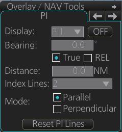 15. NAV TOOLS 15.2 Parallel Index (PI) Lines The parallel index lines are useful for keeping a constant distance between own ship and a coastline or a partner ship when navigating.